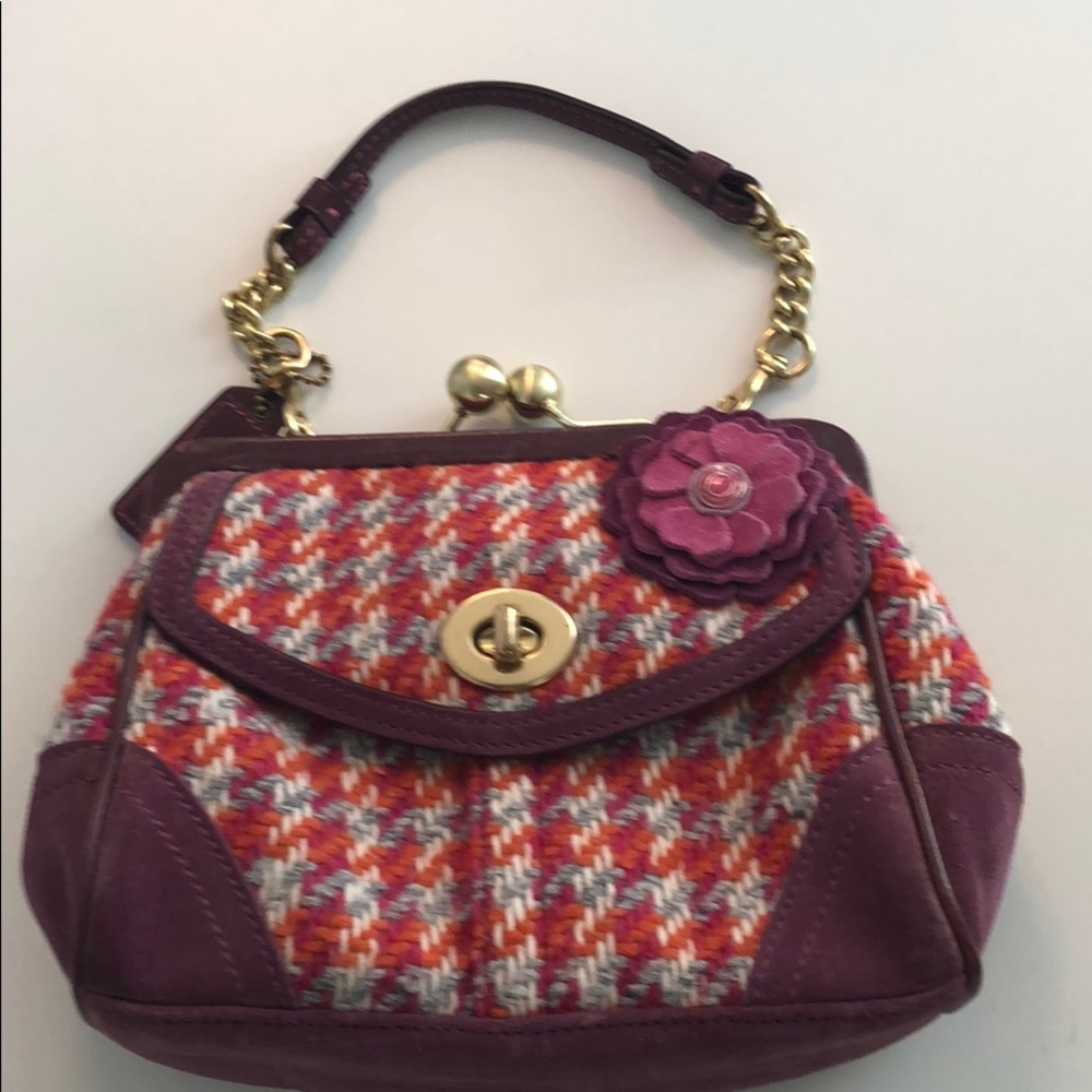 Coach tweed and suede wristlet